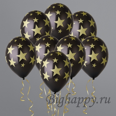 Латексные шары черные с золотыми звездами фото