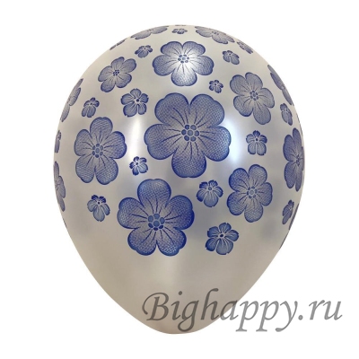 Гелиевые шары «Синий цветок», серебро фото