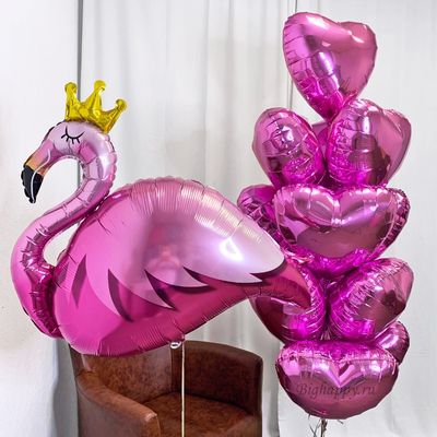 Фольгированный шар с гелием Фламинго в короне