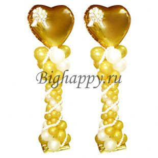 Воздушные шарики на свадьбу стойка «Золотое сердце» фото
