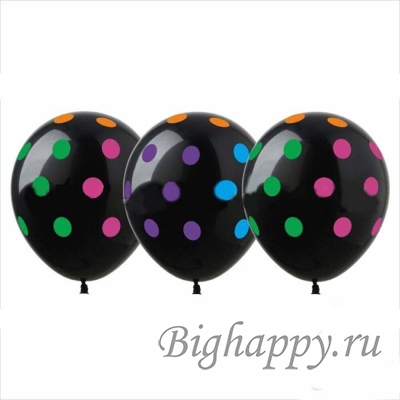 Флуоресцентные воздушные шары «Разноцветные неоновые точки», чёрные
