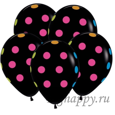 Флуоресцентные воздушные шары «Разноцветные неоновые точки», чёрные