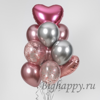 Фонтан из гелиевых шаров «Розовый металлик»