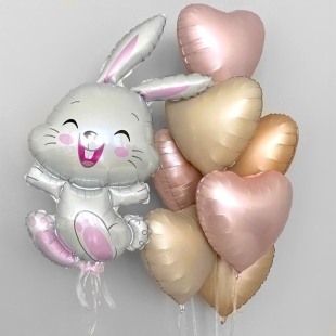 Воздушные шары с гелием &laquo;Зайка и сердечки&raquo; фото