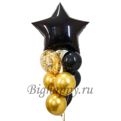 Букет шаров «Чёрное золото» с большой звездой