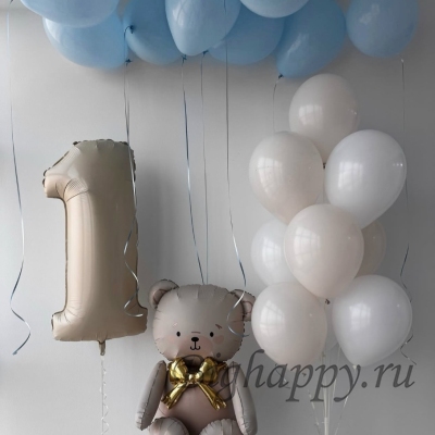 Голубые и бежевые шары на годик для малыша фото