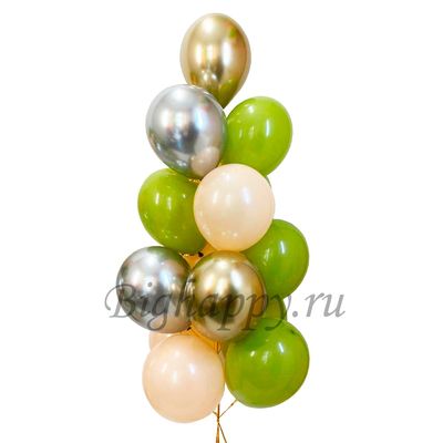 Фонтан из зеленых и хромированных шаров