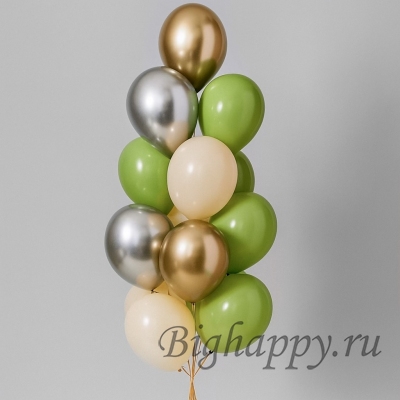 Фонтан из зеленых и хромированных шаров