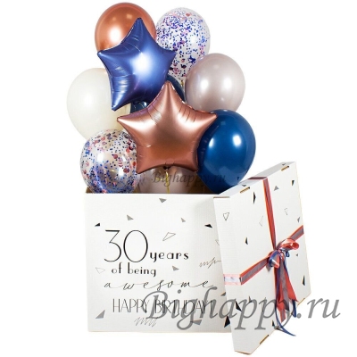 Коробка-сюрприз с шариками на день рождения &quot;Happy B-Day&quot; фото