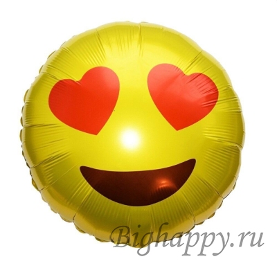 Фольгированный воздушный шар Смайлик с сердечками