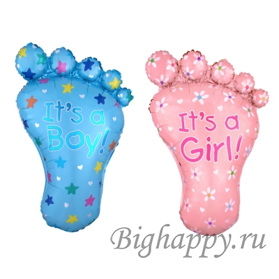 Фольгированный шар фигура Ножка младенца, голубая и розовая