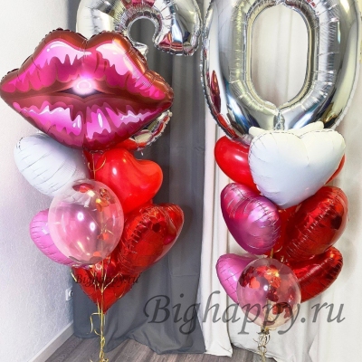 Композиция из фольгированных воздушных шаров с цифрой Воздушный поцелуй на День рождения