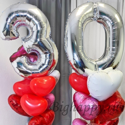 Композиция из фольгированных воздушных шаров с цифрой Воздушный поцелуй на День рождения