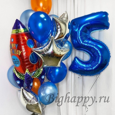 Композиция из фольгированных воздушных шаров с цифрой Праздничная ракета на День рождения