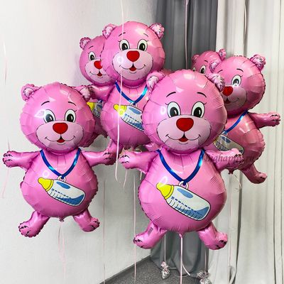 Фольгированный розовый шарфигура Девочка Мишка