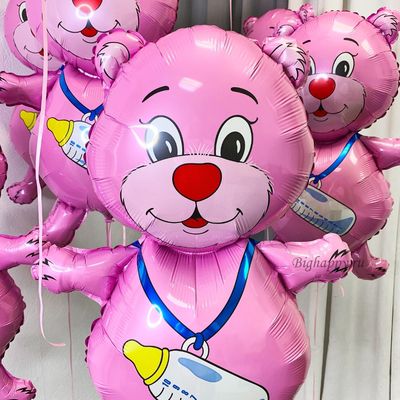 Фольгированный розовый шарфигура Девочка Мишка
