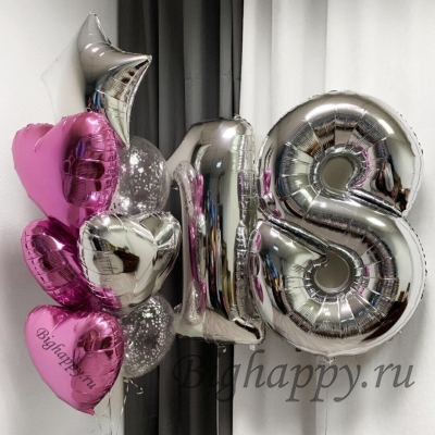 Композиция из воздушных шаров с гелием Счастливое восемнадцатилетие
