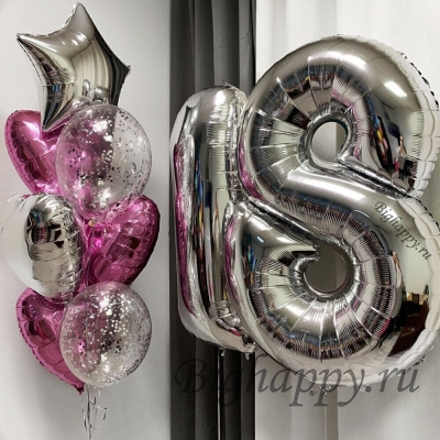 Композиция из воздушных шаров с гелием Счастливое восемнадцатилетие