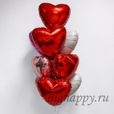 Букет фольгированных шаров в виде сердца фото