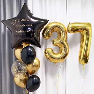 Стильная композиция из воздушных шаров для мужчины на день рождения &quot;Чёрное золото&quot; фото