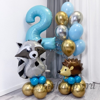 Композиция из воздушных шаров Енот и Ёжик на День рождения