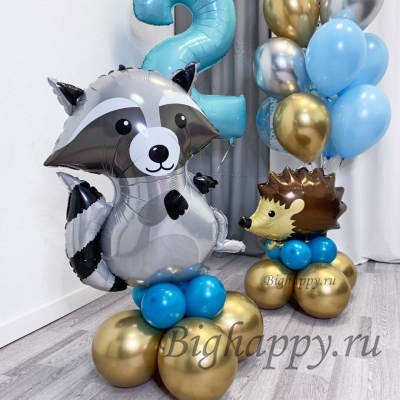 Композиция из воздушных шаров Енот и Ёжик на День рождения