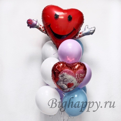 Фонтан из воздушных шаров Объятия красного сердечка с рисунком
