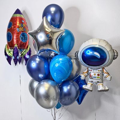 Композиция из воздушных шаров Космонавт и ракета на День рождения