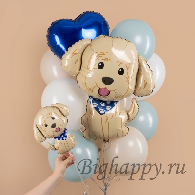 Фольгированный шар белый щенок Мальтипу, мальтийская болонка