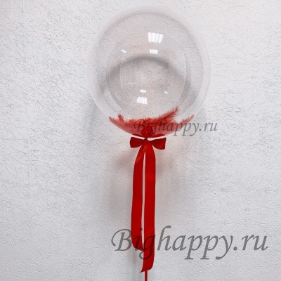 Прозрачный шар Bubbles c красными перьями и бантом
