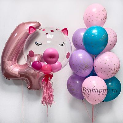 Композиция из воздушных шаров и шара Bubble Розовая свинка