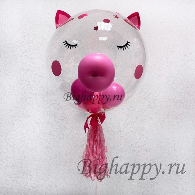 Фонтан из шаров с рисунком  и прозрачный шар Bubble Свинка