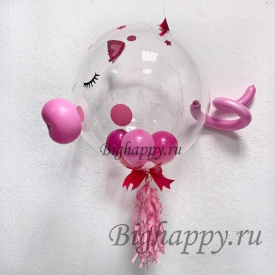 Фонтан из шаров с рисунком  и прозрачный шар Bubble Свинка