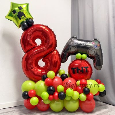 Композиция из воздушных шаров с цифрой Майнкрафт на День рождения