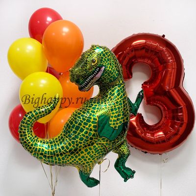 Композиция из воздушных шаров Динозавр с шаромцифрой
