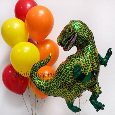 Фонтан из латексных шаров и фольгированный шар Динозавр Тираннозавр