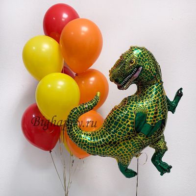 Фонтан из латексных шаров и фольгированный шар Динозавр Тираннозавр
