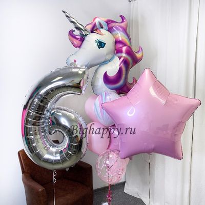 Композиция из воздушных шаров Розовый единорог на День рождения