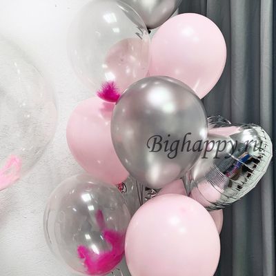 Композиция из шаров Розовое серебро с шаром Bubble