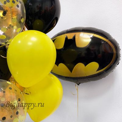 Фонтан из латексных шаров и фольгированный шар Эмблема Бэтмена