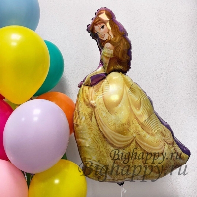 Фонтан из воздушных шаров и фольгированный шарфигура Принцесса Бель