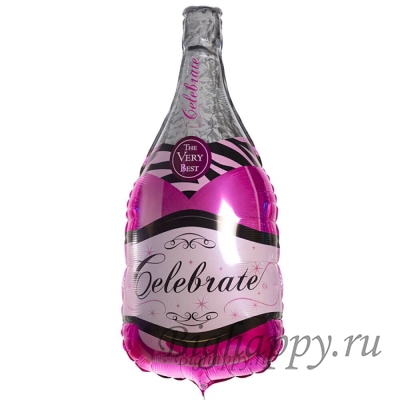 Фольгированный шар с гелием Бутылка шампанского розовая