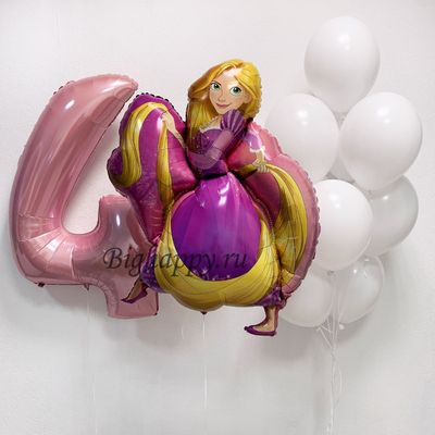 Композиция из шаров Принцесса Рапунцель с фольгированным шаромцифрой