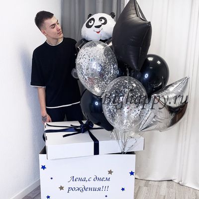Коробкасюрприз с воздушными шариками Панда на День рождения