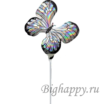Фольгированный мини-шар «Бабочка Серебро переливы» фото