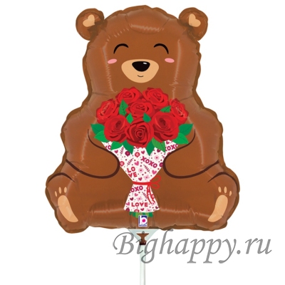 Мини - фигура «Медвежонок коричневый с цветами» фото