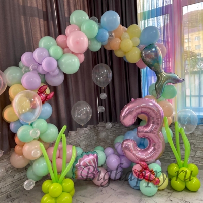 Украшение из шаров с воздухом на день рождения «Морские обитатели»