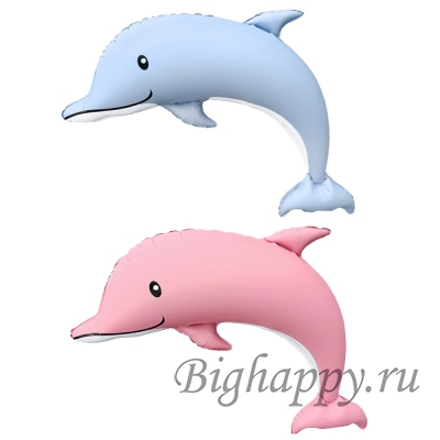 Фольгированный сатиновый шар &quot;Большой дельфин&quot;, розовый и голубой фото