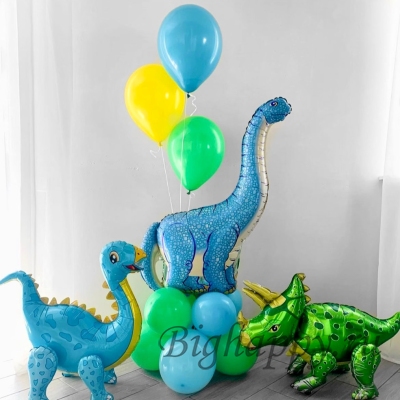Композиция из шаров с фольгированными динозаврами фото