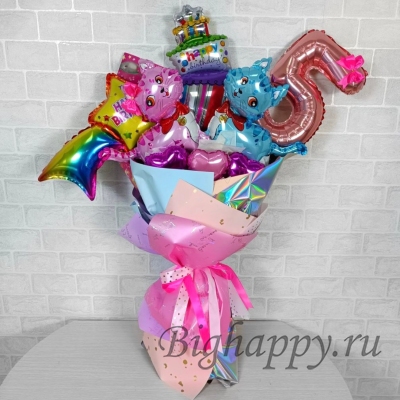 Букет из мини – шаров «Happy Birthday» фото